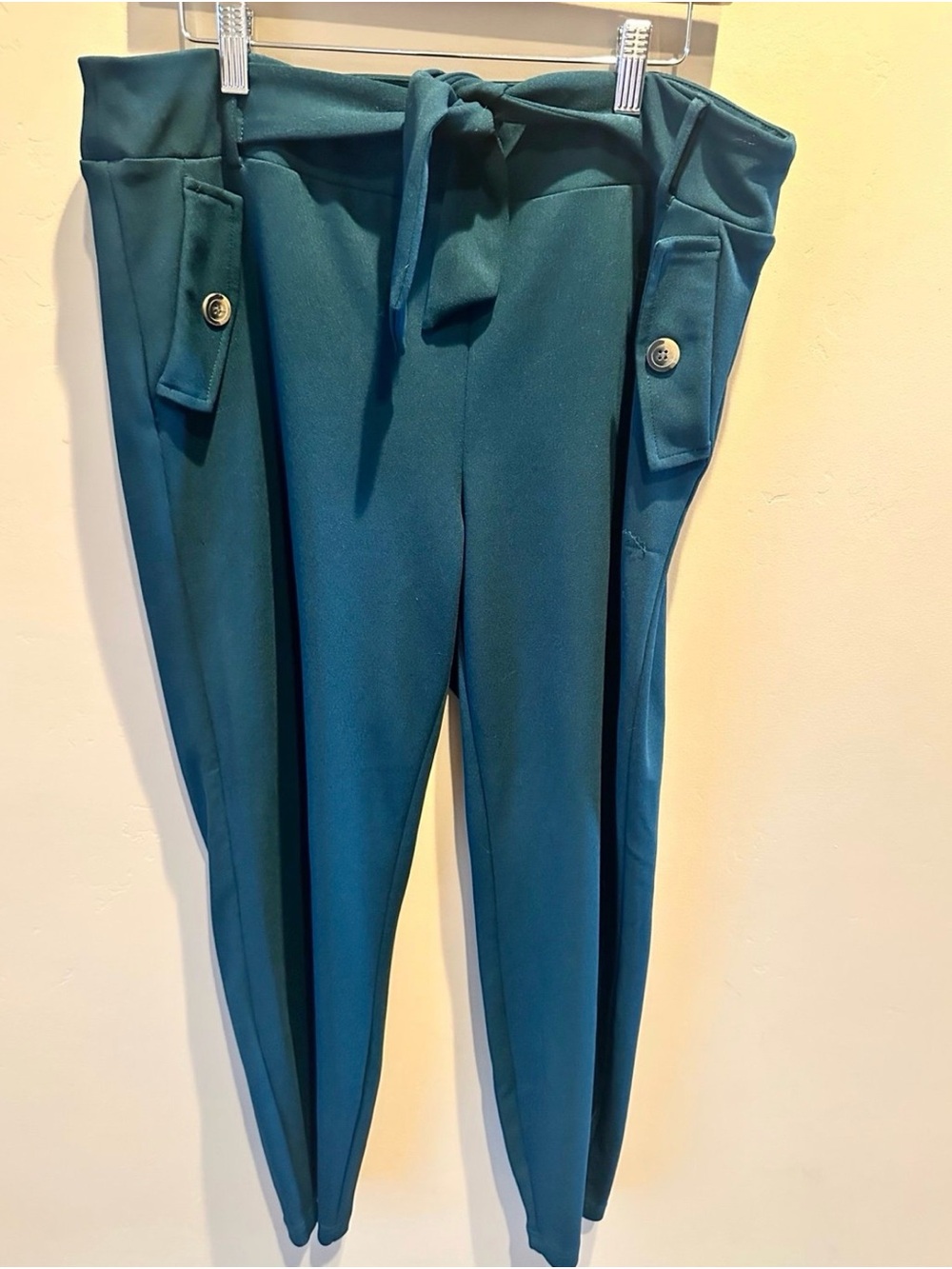 SOHO Apparel Ltd High Waist Tie Belt Paperbag Dress Pants Teal Green XL